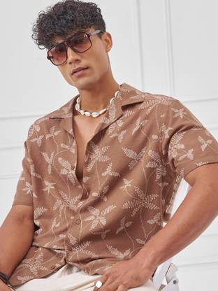 HIGHLANDER Men Printed Casual Brown Shirt