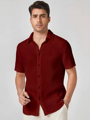 METRONAUT Men Self Design Casual Maroon Shirt
