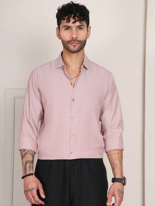 Tanip Men Solid Formal Pink Shirt