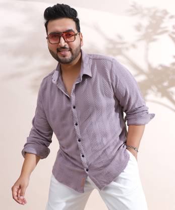 Instafab Plus Men Solid Casual Purple Shirt