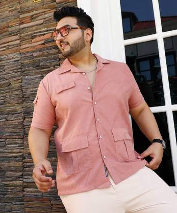 Instafab Plus Men Solid Casual Pink Shirt