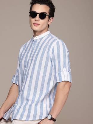 French Connection Men Striped Casual Blue Shirt