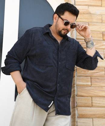 Instafab Plus Men Solid Casual Black Shirt