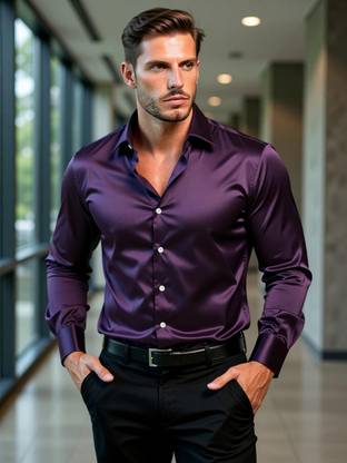 AshwaRudra Men Solid Formal Purple Shirt