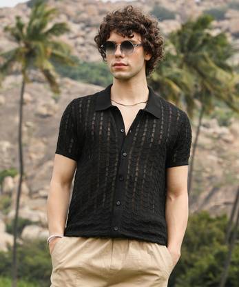 CAMPUS SUTRA Men Self Design Casual Black Shirt