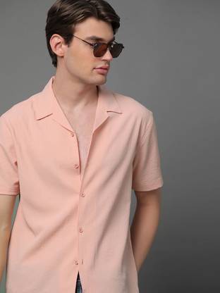 Voroxy Men Self Design Casual Pink Shirt