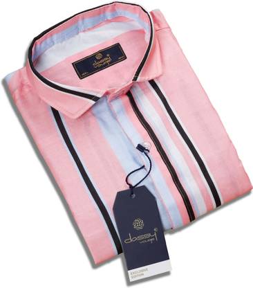 Women Striped Casual Pink Shirt