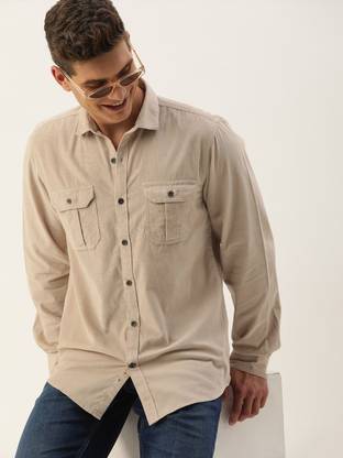 Mast & Harbour Men Solid Casual Beige Shirt