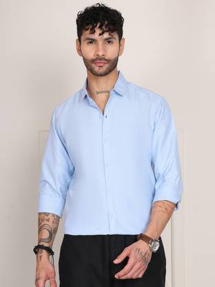 Tanip Men Solid Formal Light Blue Shirt