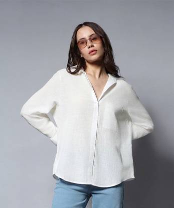 WHY SO FAB Women Solid Casual White Shirt