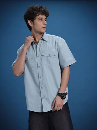 Roadster Men Solid Casual Blue Shirt