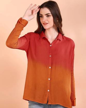 maaesa Women Color Block Casual Red Shirt