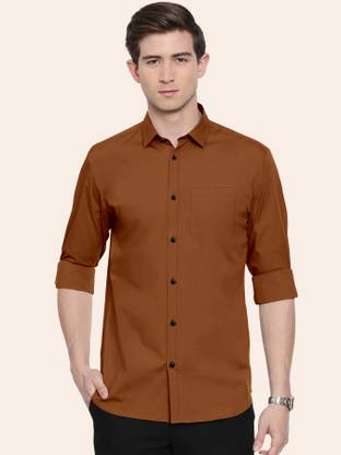 FIBERMILL Men Solid Casual Brown Shirt