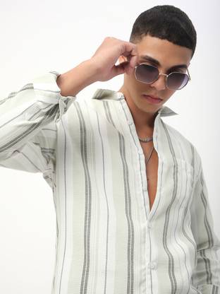 VASTRADO Men Striped Casual Green Shirt