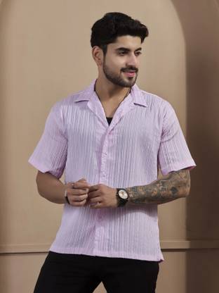 STONEBERG Men Self Design Casual Purple Shirt
