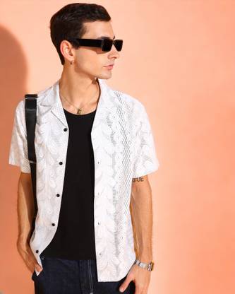 INDICLUB Men Self Design Casual White Shirt