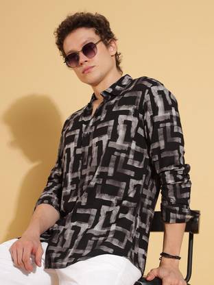 HERE&NOW Men Printed Casual Black Shirt