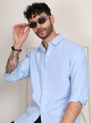Tanip Men Solid Casual Light Blue Shirt