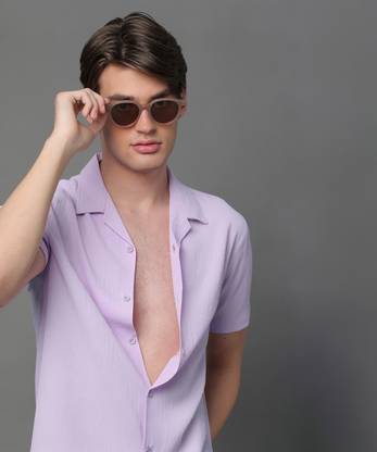 Voroxy Men Solid Casual Purple Shirt