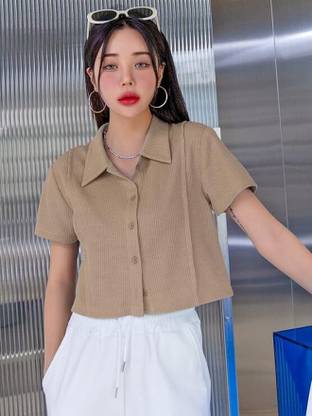 Solbiza Women Checkered Casual Brown Shirt