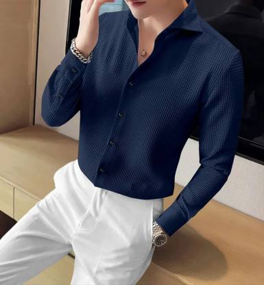 GCFAB Men Self Design Casual Dark Blue Shirt