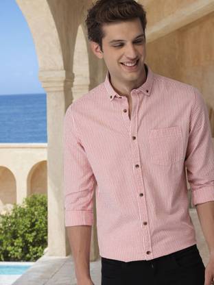 Mast & Harbour Men Striped Casual Pink Shirt