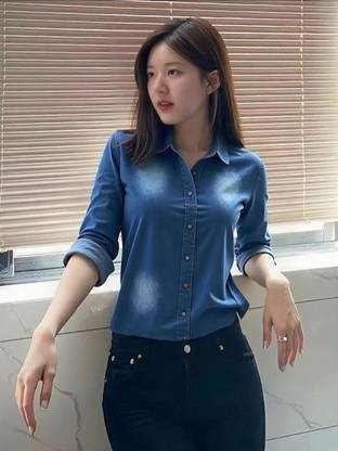 PP TRENDS Women Solid Casual Blue Shirt