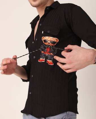 Plus91 Men Printed Casual Black Shirt