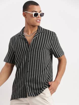 SHOWOFFFF Men Striped Casual Black Shirt