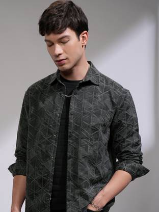 HIGHLANDER Men Printed Casual Green Shirt