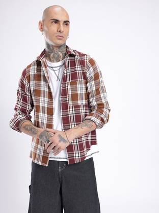 Glitchez Men Checkered Casual Maroon Shirt