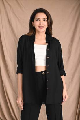 METRONAUT Women Self Design Casual Black Shirt