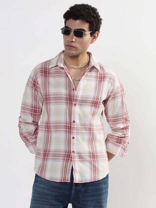 SHOWOFFFF Men Self Design Casual Red Shirt