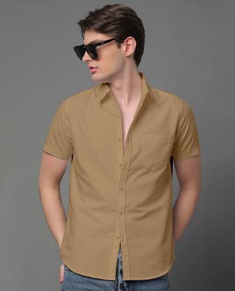 Voroxy Men Solid Casual Khaki Shirt