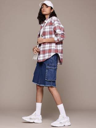 Roadster Women Checkered Casual White Shirt