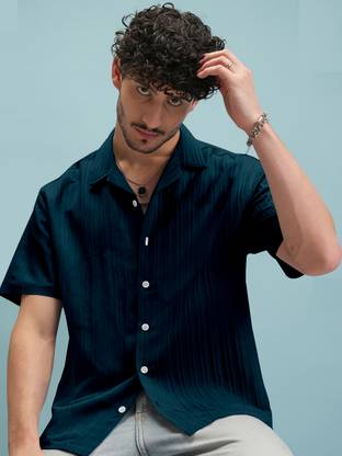 FIBERMILL Men Solid Casual Dark Blue Shirt