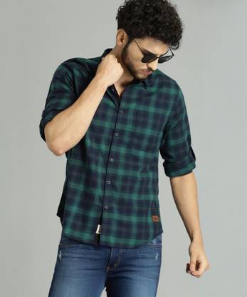 Roadster Men Checkered Casual Green Shirt