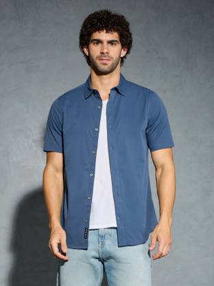 TECHNOSPORT Men Solid Casual Blue Shirt
