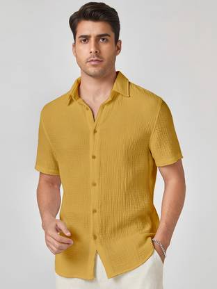 METRONAUT Men Self Design Casual Yellow Shirt