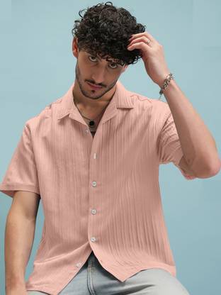 FIBERMILL Men Solid Casual Pink Shirt