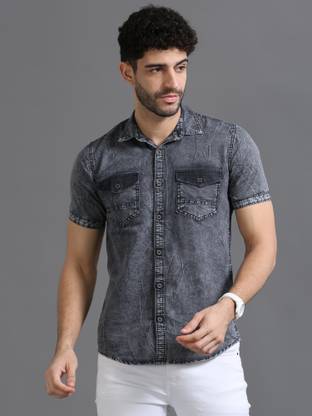 PRINTOUT Men Solid Casual Grey Shirt