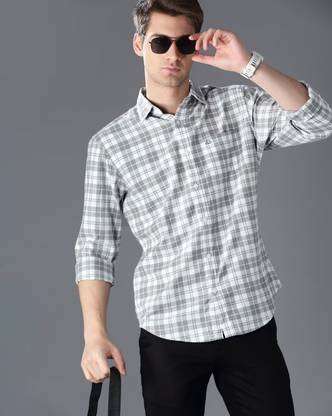 Jai Textiles Men Checkered Casual Grey Shirt