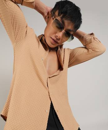 CAMPUS SUTRA Men Solid Casual Beige Shirt
