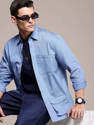 Roadster Men Solid Casual Blue Shirt