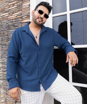 Instafab Plus Men Solid Casual Blue Shirt