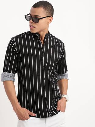 SHOWOFFFF Men Striped Casual Black Shirt