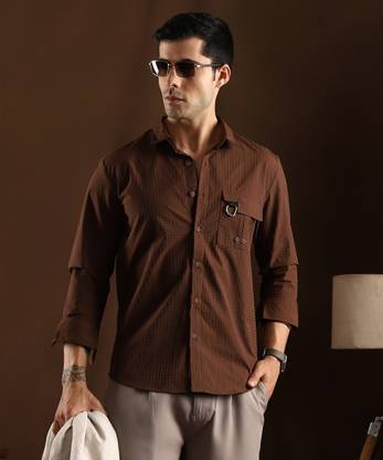 CAMPUS SUTRA Men Solid Casual Brown Shirt