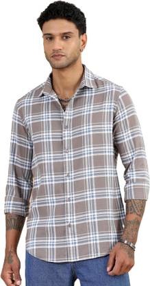 Bushirt Men Checkered Casual Brown Shirt