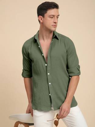 Voroxy Men Solid Casual Green Shirt