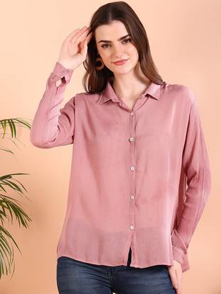 PinkTribe Women Solid Casual Purple Shirt